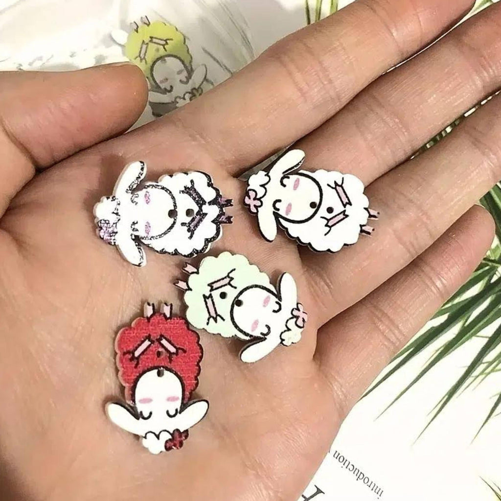 Mix Of Colorful Sheep Wooden Buttons 1.1 Inch Size / Craft,