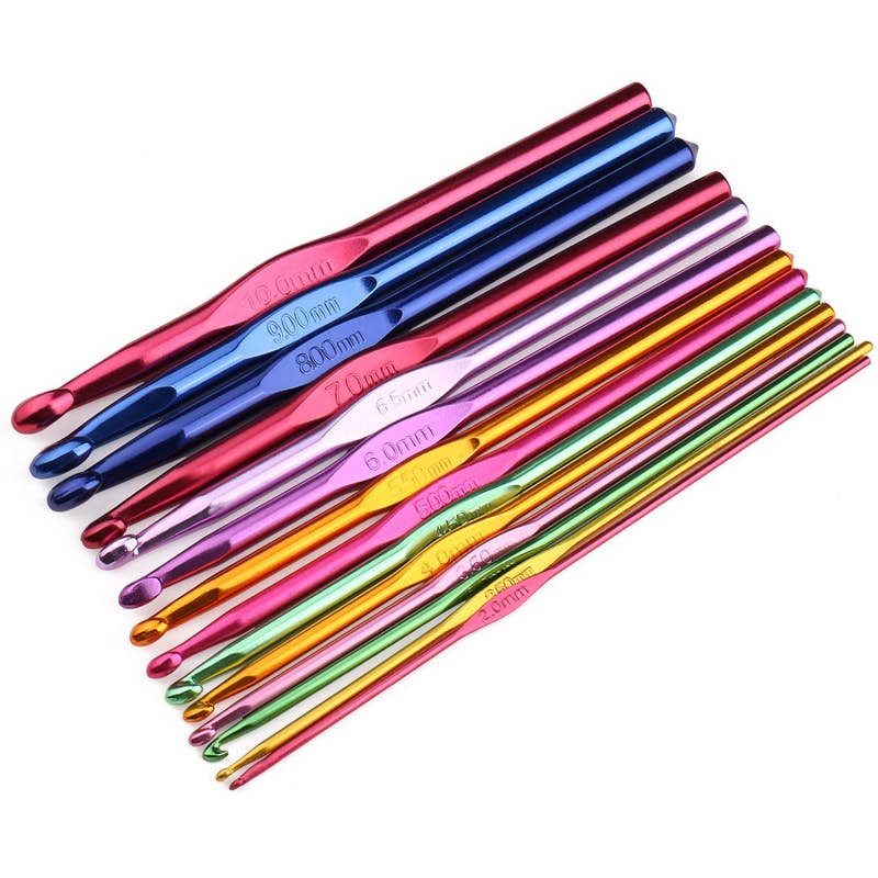 14-Size Multicolor Aluminum Crochet Hook Set for Crafters