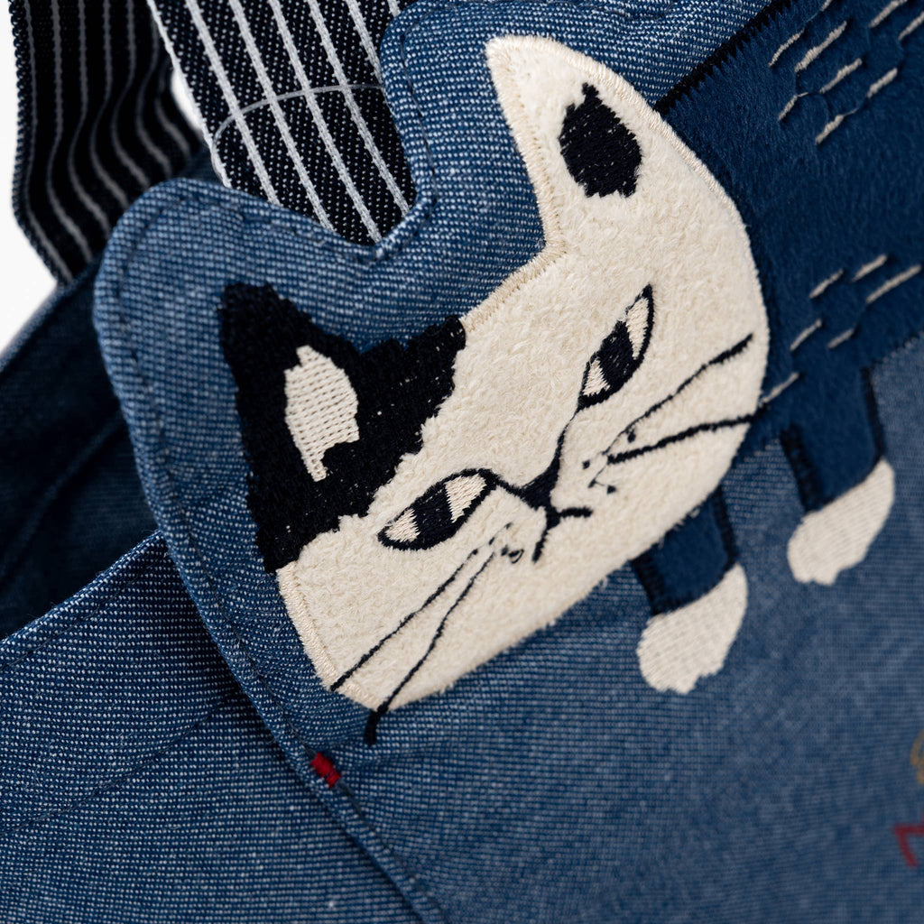 Kusuguru Japan Embroidered Cat Fabric Lunch Tote Bag