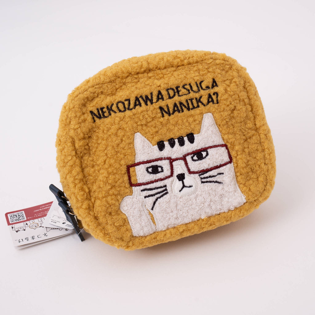 Kusuguru Japan Embroidered Glasses Cat Fluffy Plush Pouch