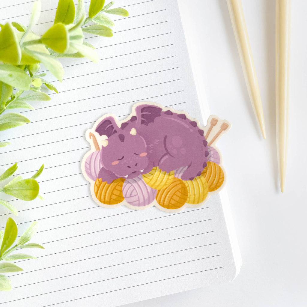 Cute Sleeping Dragon Yarn Hoard Waterproof Vinyl Sticker