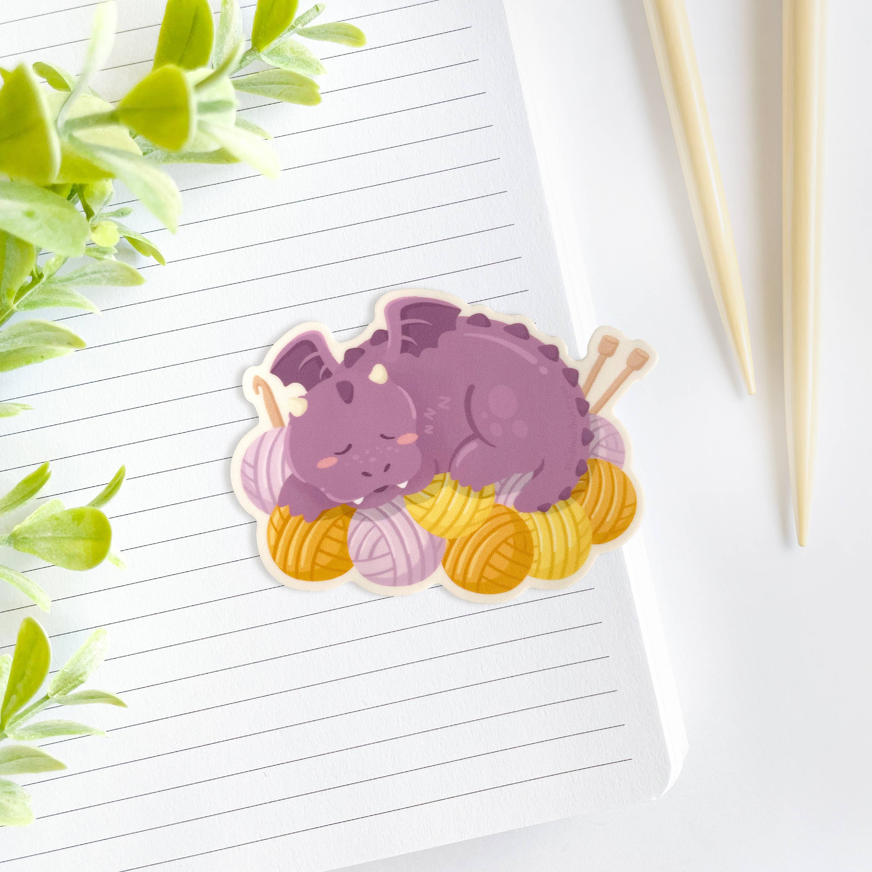 Cute Sleeping Dragon Yarn Hoard Waterproof Vinyl Sticker