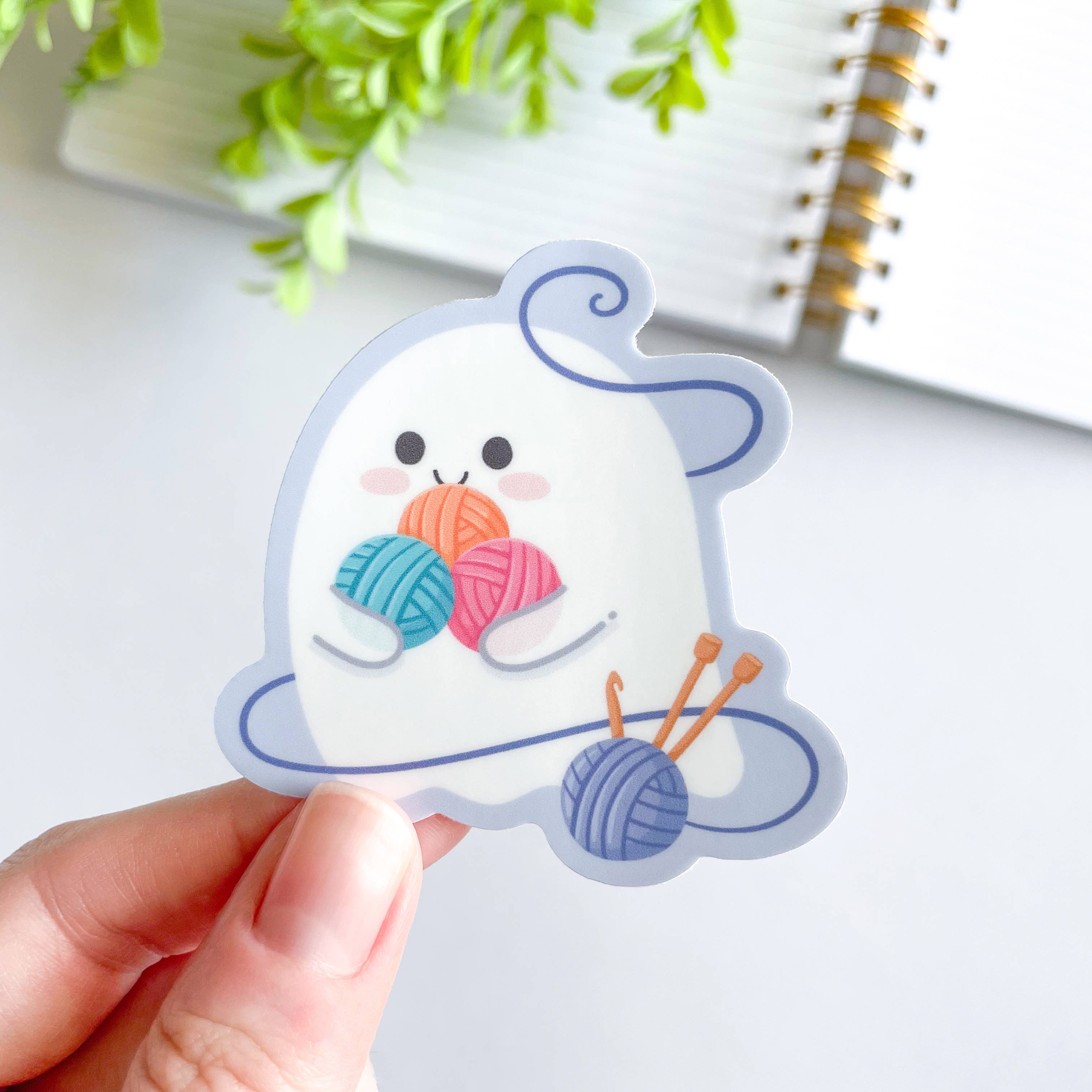 Cute Knitting & Crochet Ghost Waterproof Matte Vinyl Sticker