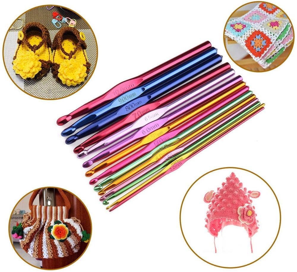 14-Size Multicolor Aluminum Crochet Hook Set for Crafters