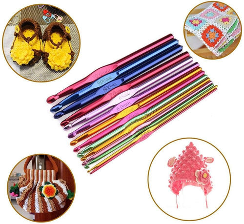 14-Size Multicolor Aluminum Crochet Hook Set for Crafters