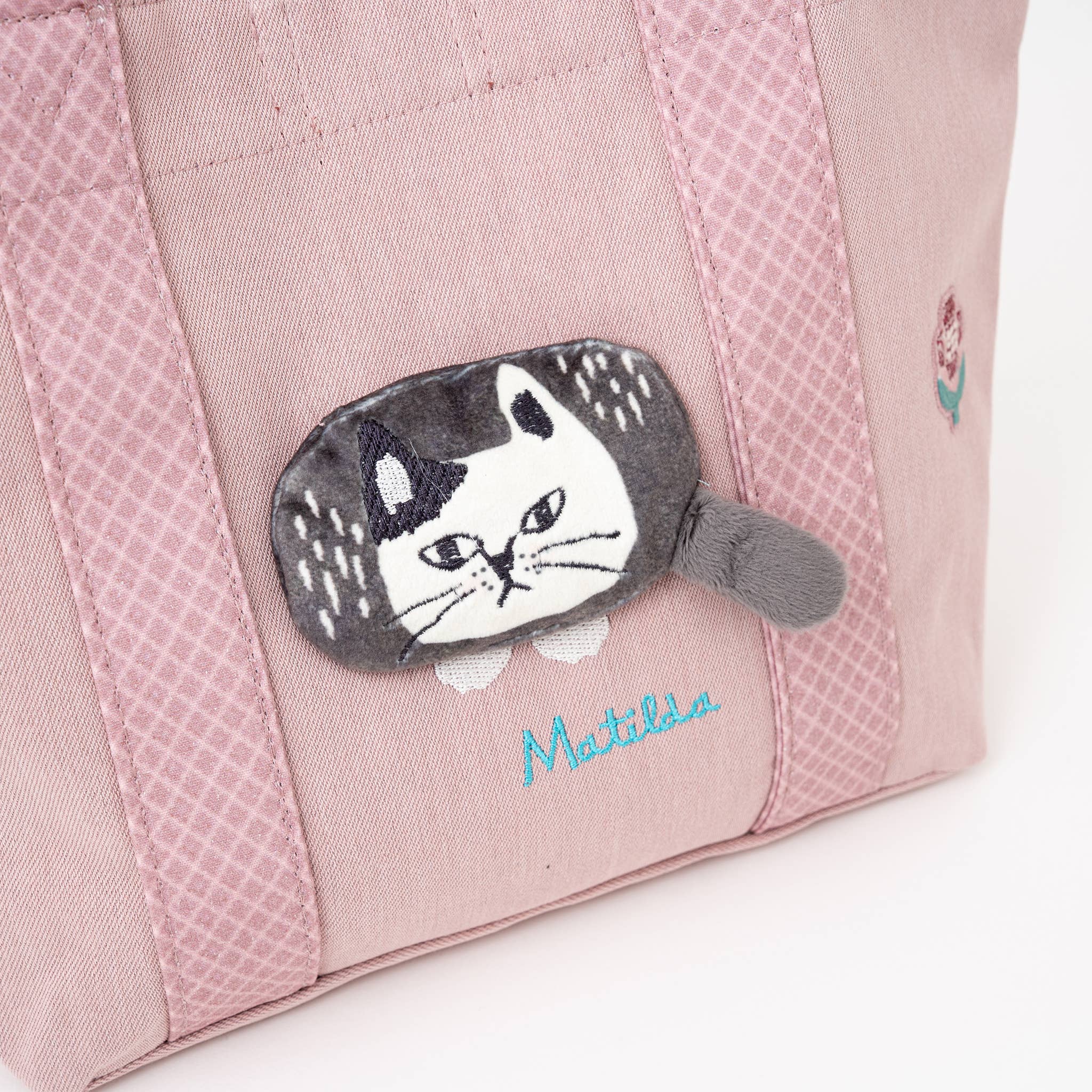 Kusuguru Japan Canvas Tote Bag with Embroidered Cat