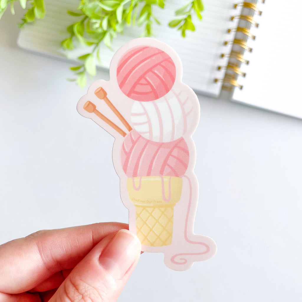 Cute Pink Yarn Ice Cream Waterproof Matte Vinyl Sticker