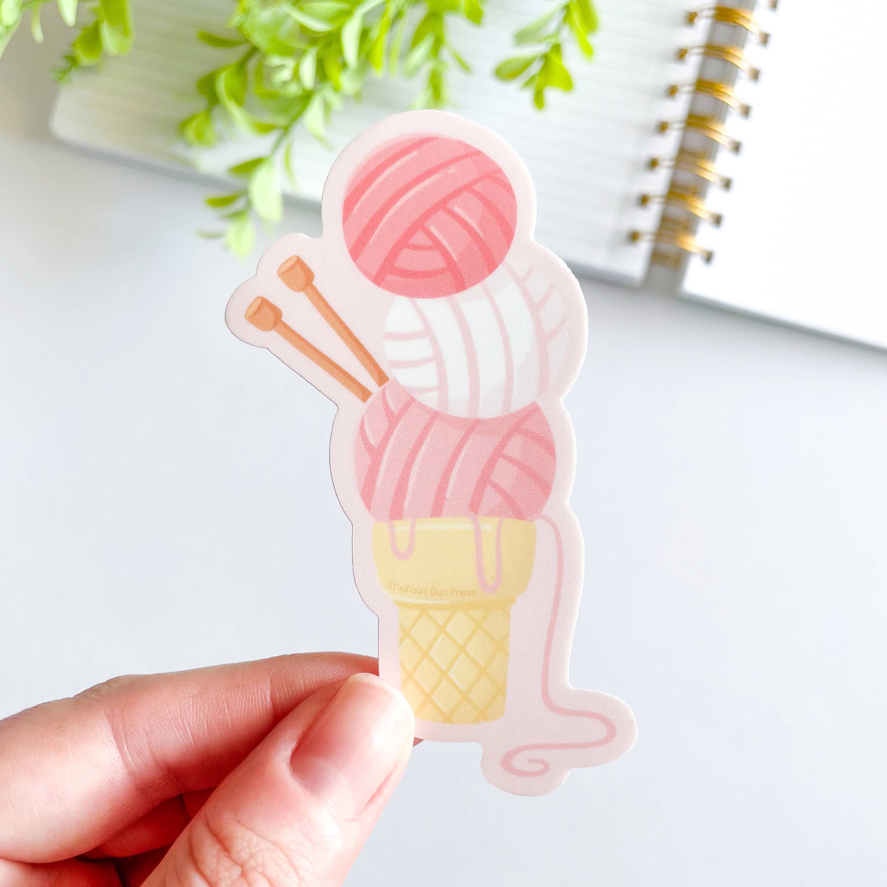 Cute Pink Yarn Ice Cream Waterproof Matte Vinyl Sticker