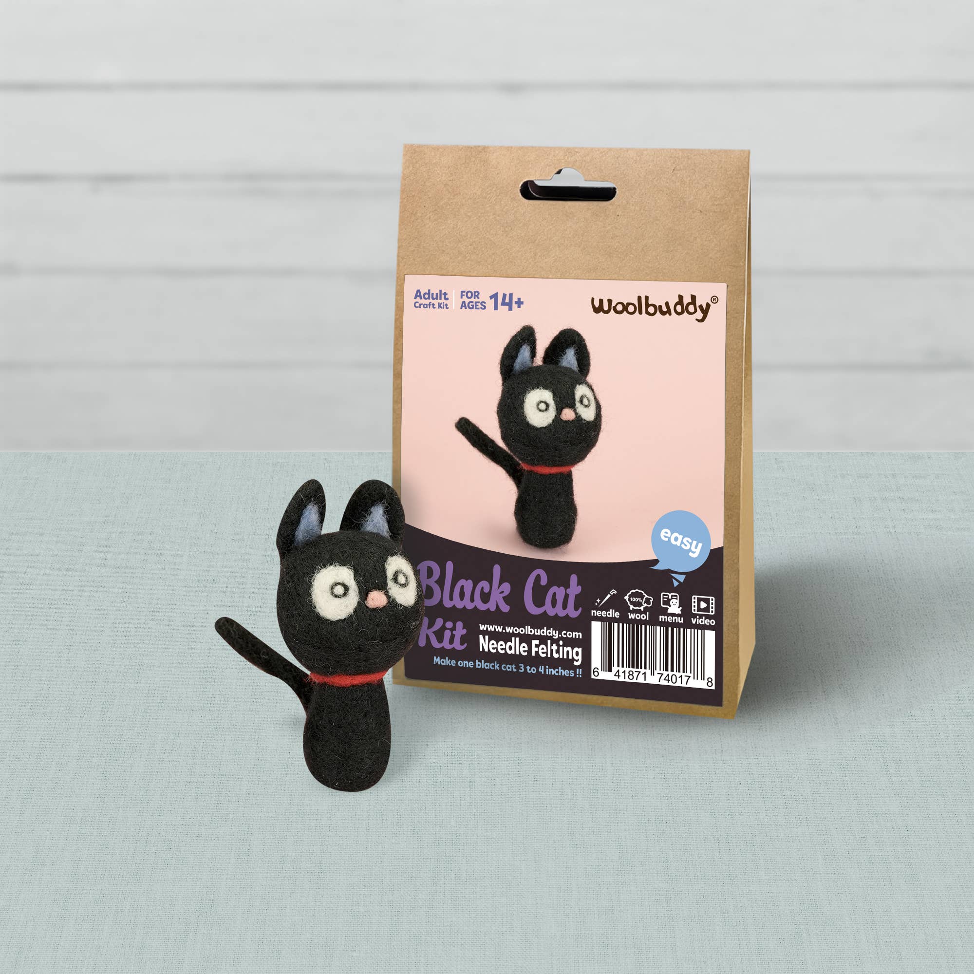 Needle Felting Kit – DIY Black Cat craft kit for beginners