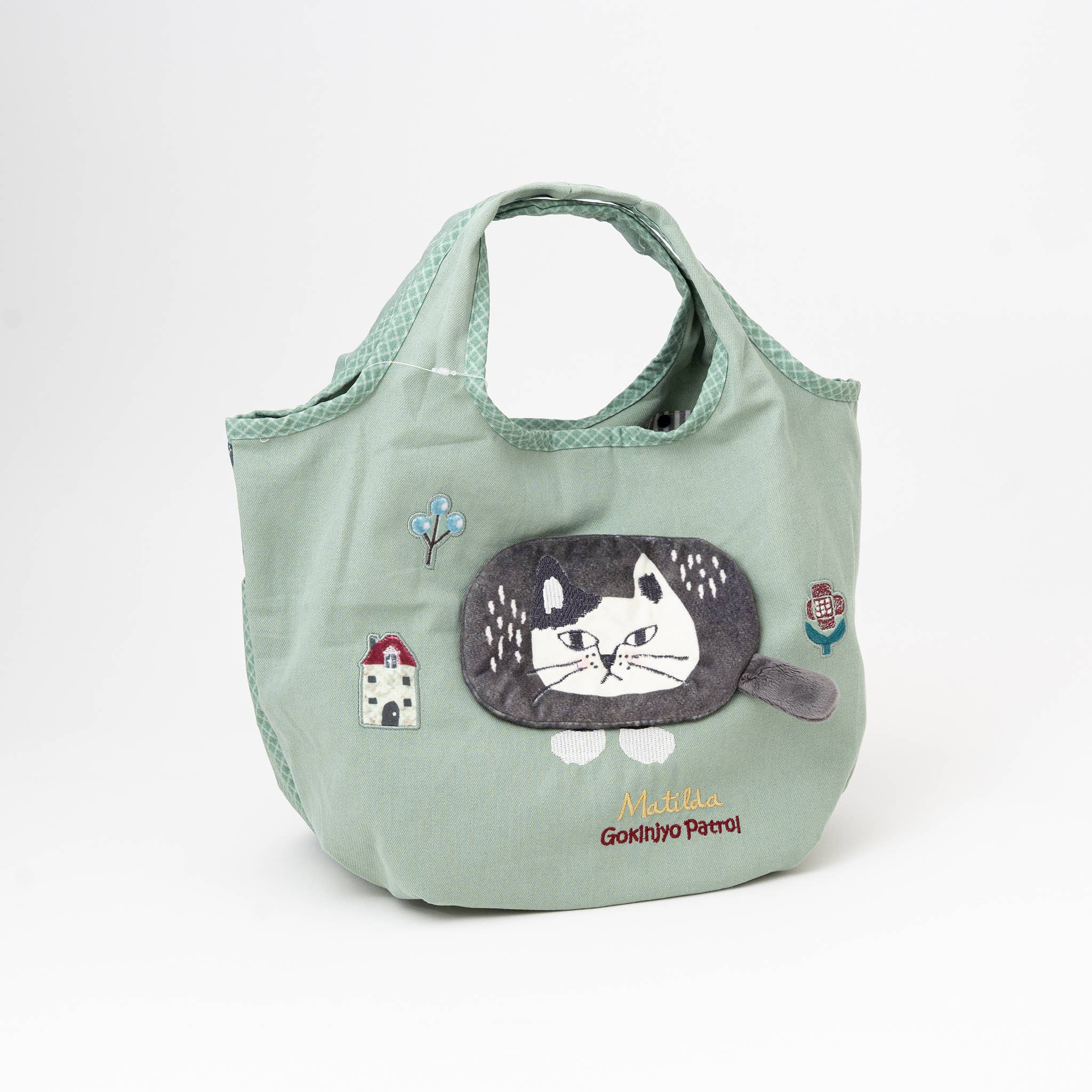 Kusuguru Japan Embroidered Climbing Cat Canvas Tote
