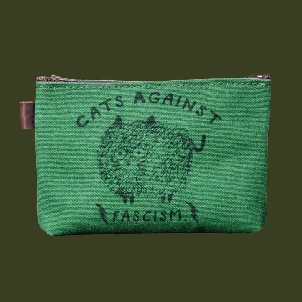 Cats Against Fascism Handprinted Canvas Zipper Pouch