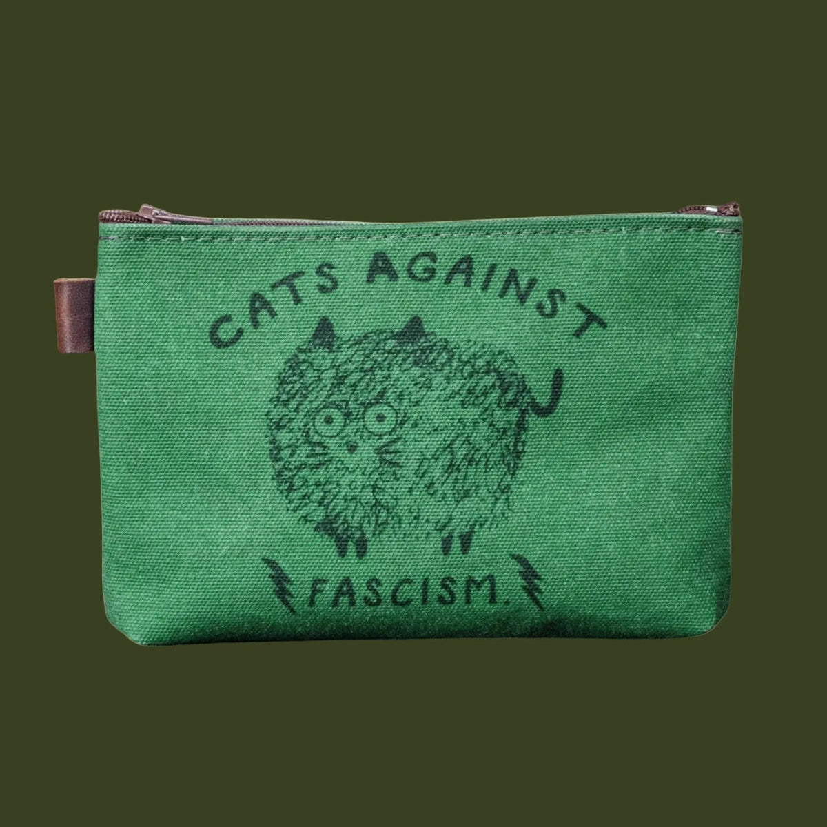 Cats Against Fascism Handprinted Canvas Zipper Pouch